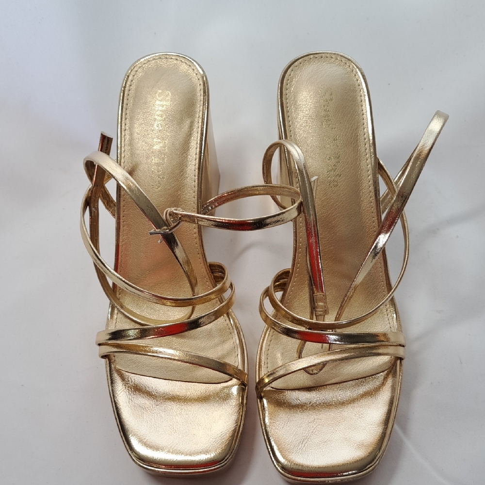Elegant Metallic Gold Strappy Heels